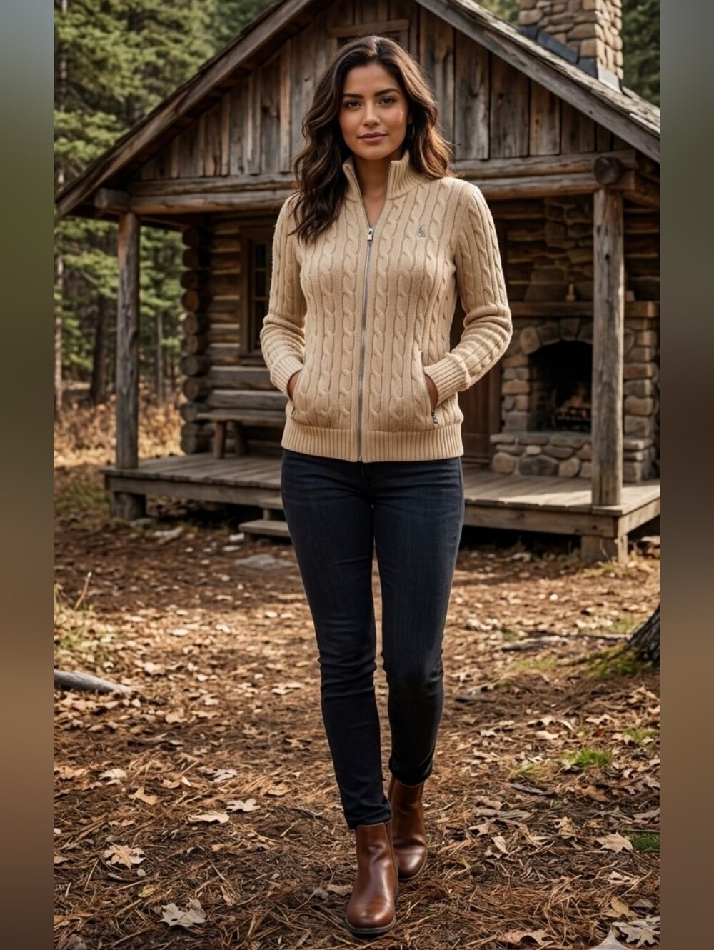 Ralph Lauren Beige Cable Knit Zip-Up Cardigan